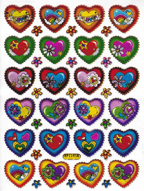 Herz Herzen bunt Liebe Aufkleber Sticker metallic Glitzer Effekt für Kinder Basteln Kindergarten Geburtstag 1 Bogen 117