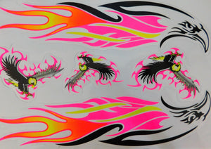 Adler Kopf Flammen Feuer pink Aufkleber Sticker Motorrad Roller Skateboard Auto Tuning Modellbau selbstklebend 119