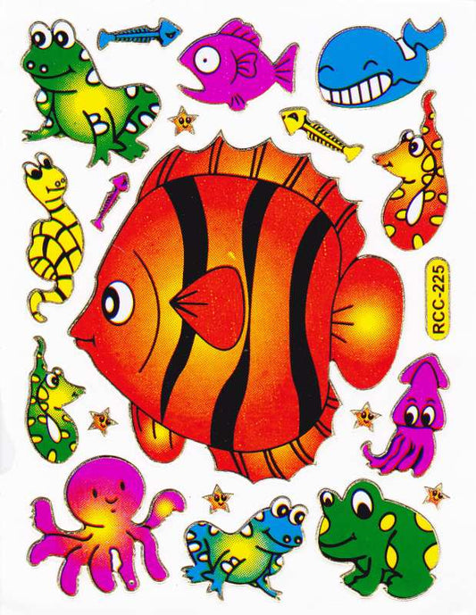 Fish Fish sea creatures aquatic animals animals colorful stickers metallic glitter effect for children crafts kindergarten birthday 1 sheet 120
