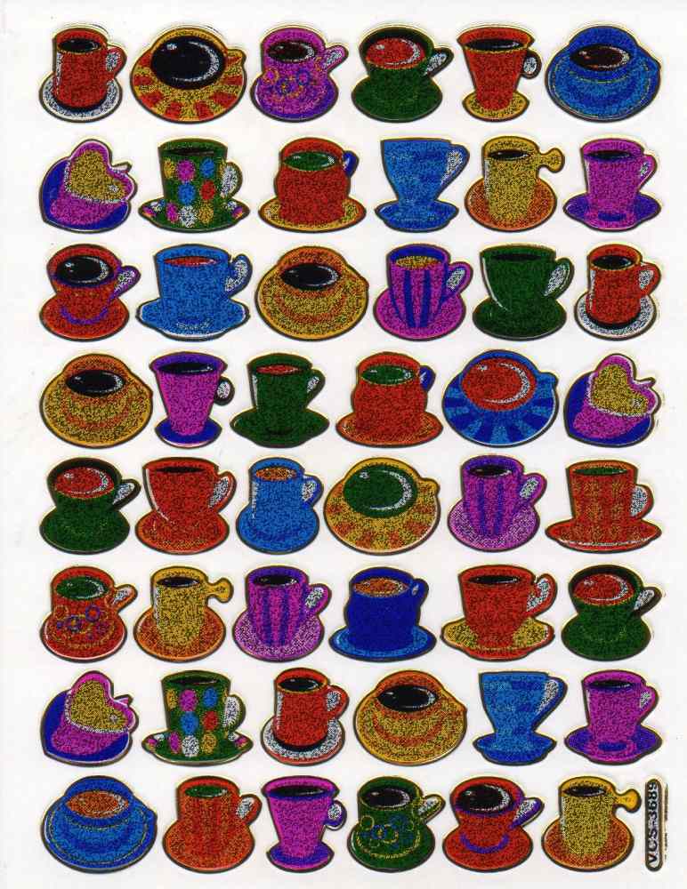 Pot of tea coffee cup stickers stickers metallic glitter effect school office folder children crafts kindergarten 1 sheet 123