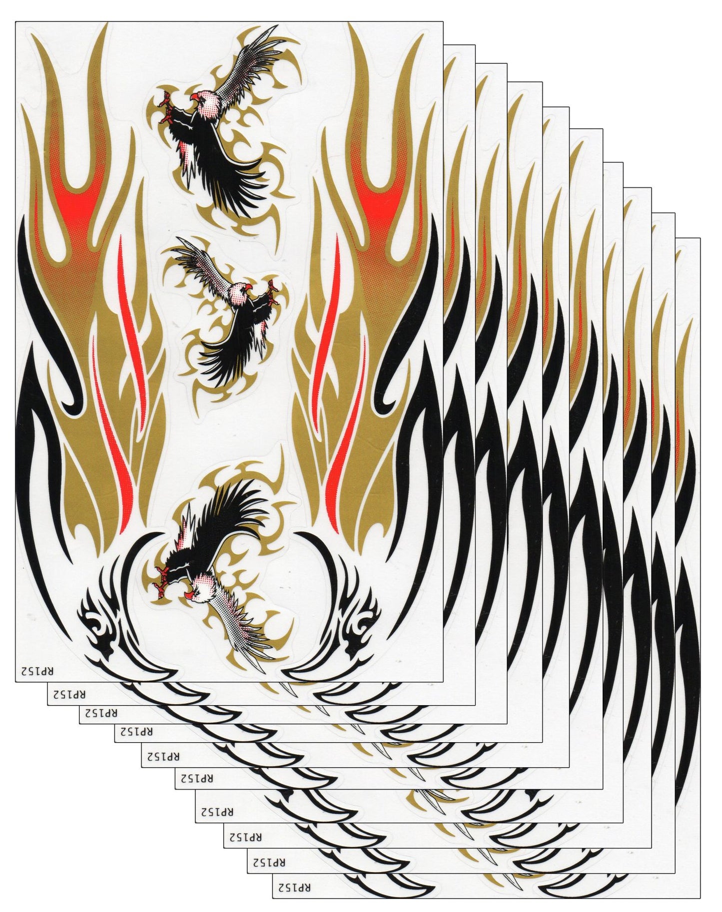 10ER SPAR PACK Adler Flammen gold Aufkleber Sticker Motorrad Roller Skateboard Auto Tuning Modellbau selbstklebend 126