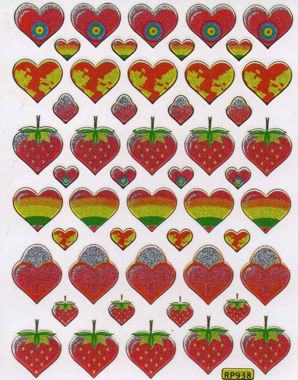 Erdbeer Herz Herzen bunt Liebe Aufkleber Sticker metallic Glitzer Effekt für Kinder Basteln Kindergarten Geburtstag 1 Bogen 126