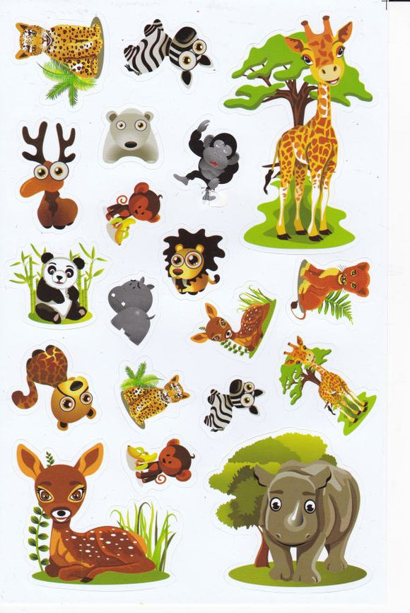 Elefant Zebra Giraffe Panda Safari Tiere Aufkleber Sticker für Kinder Basteln Kindergarten Geburtstag 1 Bogen 128