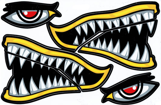 Requin bouche pharynx gullet dents jaune autocollant moto scooter planche à roulettes voiture tuning modèle bâtiment auto-adhésif 129