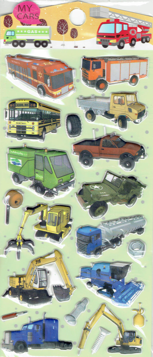 3D Fire Engine Bus Excavator Crane Animals Sticker for Children Crafts Kindergarten Birthday 1 sheet 130