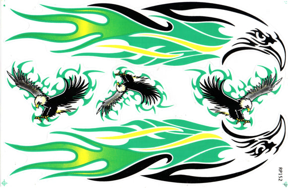 Eagle head flames fire green sticker motorcycle scooter skateboard car tuning model building self-adhesive 130