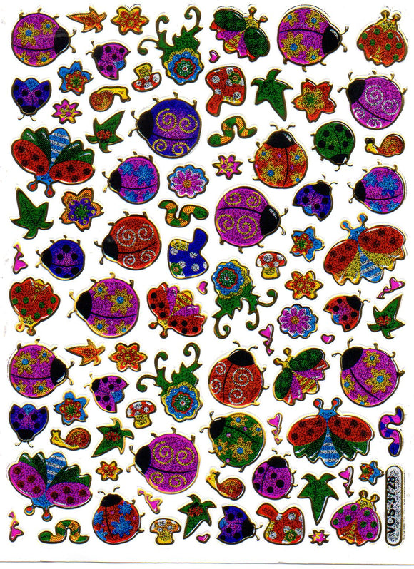 Käfer Insekten Blumenbunt Tiere Aufkleber Sticker metallic Glitzer Effekt Kinder Basteln Kindergarten 1 Bogen 131