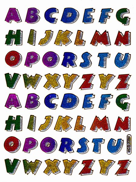 Buchstaben ABC bunt Höhe 12 mm Aufkleber Sticker metallic Glitzer Effekt Schule Büro Ordner Kinder Basteln Kindergarten 1 Bogen 132