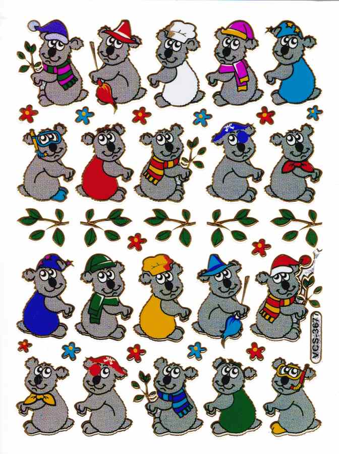 Koala Bär Australien bunt Tiere Aufkleber Sticker metallic Glitzer Effekt Kinder Basteln Kindergarten 1 Bogen 132