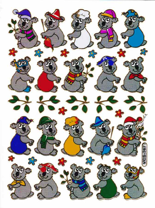 Koala Bear Australia Colorful Animals Sticker Metallic Glitter Effect Children Crafts Kindergarten 1 Sheet 132