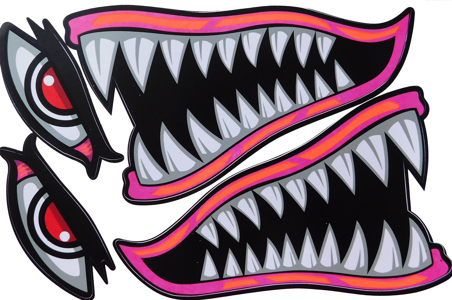 Requin bouche pharynx gullet dents rose autocollant moto scooter planche à roulettes voiture tuning modèle bâtiment auto-adhésif 133