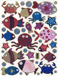 Fisch Fisches Meeresbewohner Wassertiere Tiere bunt Aufkleber Sticker metallic Glitzer Effekt für Kinder Basteln Kindergarten Geburtstag 1 Bogen 134