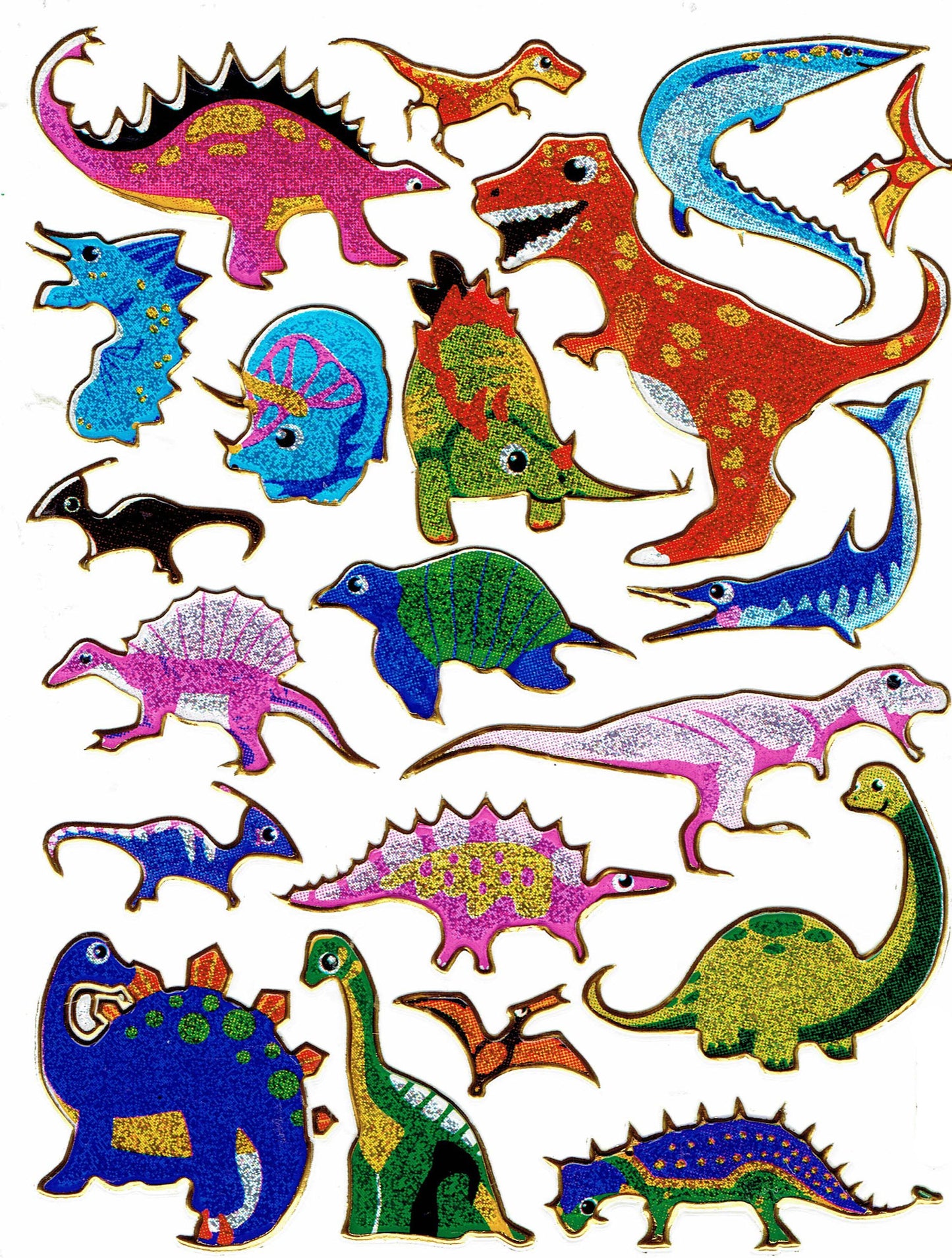 Dino Dinosaurier Jurassic T-Rex Tiere Aufkleber Sticker metallic Glitzer Effekt Kinder Basteln Kindergarten 1 Bogen 138
