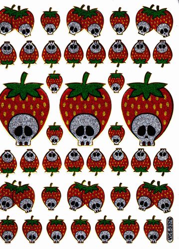 Erdbeere Totenkopf Piraten Skull Knochen Aufkleber Sticker metallic Glitzer Effekt Schule Büro Ordner Kinder Basteln Kindergarten 1 Bogen 142