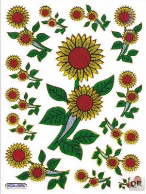 Sunflowers, flowers, flowers, colorful stickers, metallic glitter effect, children's handicrafts, kindergarten, 1 sheet 146