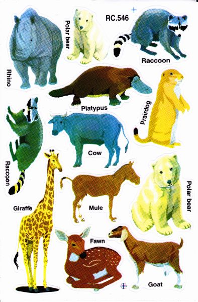 Raton laveur, éléphant, girafe, rhinocéros, cerf, cerf, animaux, autocollants pour l'artisanat des enfants, maternelle, anniversaire, 1 feuille 146
