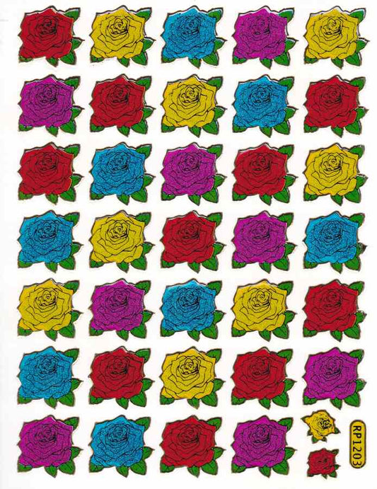 Blumen Rosen Rose bunt Aufkleber Sticker metallic Glitzer Effekt Kinder Basteln Kindergarten 1 Bogen 147