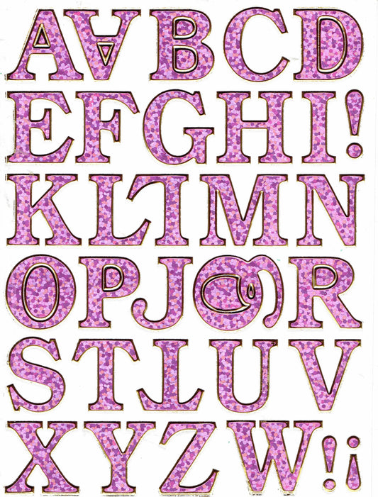 Buchstaben ABC rosa Höhe 20 mm Aufkleber Sticker metallic Glitzer Effekt Schule Büro Ordner Kinder Basteln Kindergarten 1 Bogen 150