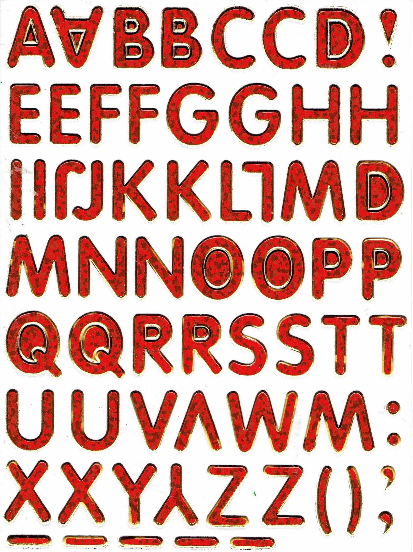 Buchstaben ABC rot Höhe 14 mm Aufkleber Sticker metallic Glitzer Effekt Schule Büro Ordner Kinder Basteln Kindergarten 1 Bogen 161