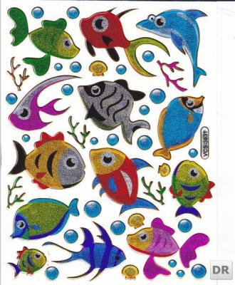 Fisch Fisches Meeresbewohner Wassertiere Tiere bunt Aufkleber Sticker metallic Glitzer Effekt für Kinder Basteln Kindergarten Geburtstag 1 Bogen 161