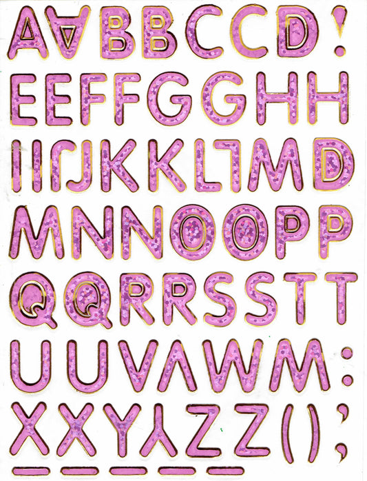 Letters ABC pink height 14 mm sticker sticker metallic glitter effect school office folder children craft kindergarten 1 sheet 162