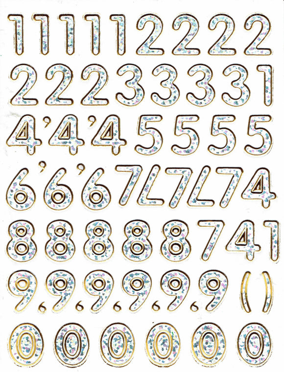 Zahlen Nummern silber 123 Höhe 14 mm Aufkleber Sticker metallic Glitzer Effekt Schule Büro Ordner Kinder Basteln Kindergarten 1 Bogen 163