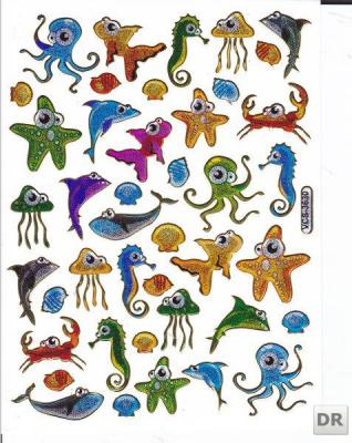 Fish Fish sea creatures aquatic animals animals colorful stickers metallic glitter effect for children crafts kindergarten birthday 1 sheet 163