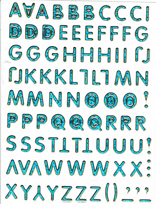 Letters ABC blue height 10 mm sticker sticker metallic glitter effect school office folder children craft kindergarten 1 sheet 166