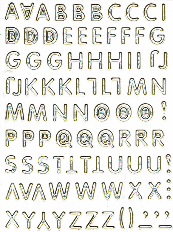 Buchstaben ABC silber Höhe 10 mm Aufkleber Sticker metallic Glitzer Effekt Schule Büro Ordner Kinder Basteln Kindergarten 1 Bogen 167