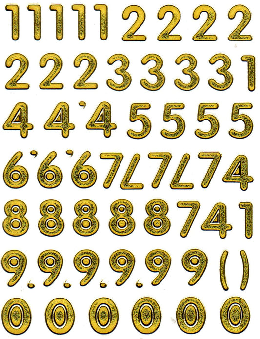 Zahlen Nummern gold 123 Höhe 20 mm Aufkleber Sticker metallic Glitzer Effekt Schule Büro Ordner Kinder Basteln Kindergarten 1 Bogen 170