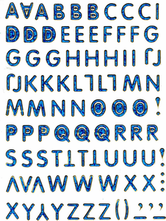 Buchstaben ABC blau Höhe 10 mm Aufkleber Sticker metallic Glitzer Effekt Schule Büro Ordner Kinder Basteln Kindergarten 1 Bogen 174