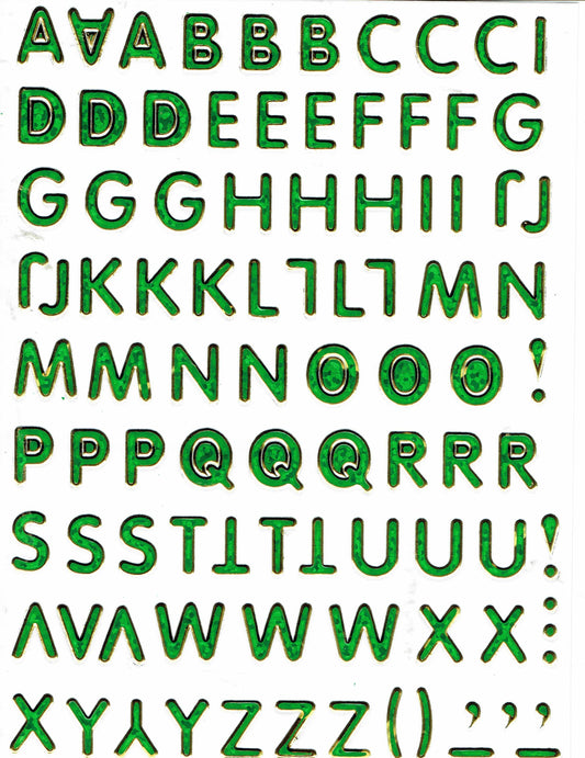 Buchstaben ABC grün Höhe 10 mm Aufkleber Sticker metallic Glitzer Effekt Schule Büro Ordner Kinder Basteln Kindergarten 1 Bogen 175
