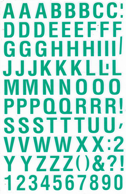 Letters ABC green 20 mm high sticker for office folders children crafts kindergarten birthday 1 sheet 178