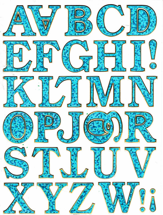 Buchstaben ABC blau Höhe 20 mm Aufkleber Sticker metallic Glitzer Effekt Schule Büro Ordner Kinder Basteln Kindergarten 1 Bogen 178