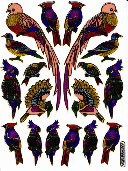 Vogel pfau Papagei bunt Tiere Aufkleber Sticker metallic Glitzer Effekt Kinder Basteln Kindergarten 1 Bogen 180