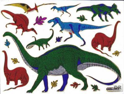 Dino Dinosaurier Jurassic T-Rex Tiere Aufkleber Sticker metallic Glitzer Effekt Kinder Basteln Kindergarten 1 Bogen 192