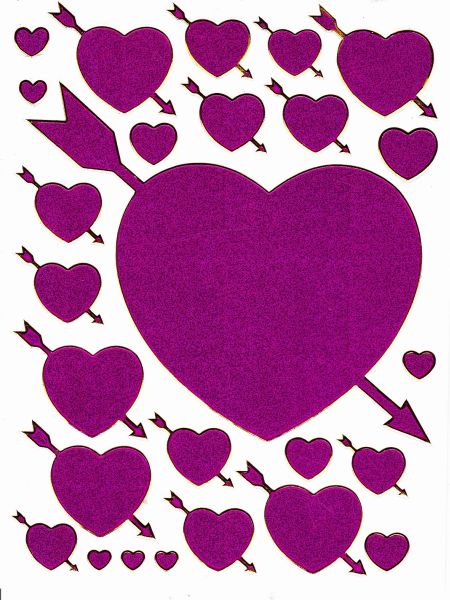 Herz Herzen lila Liebe Aufkleber Sticker metallic Glitzer Effekt für Kinder Basteln Kindergarten 1 Bogen 193