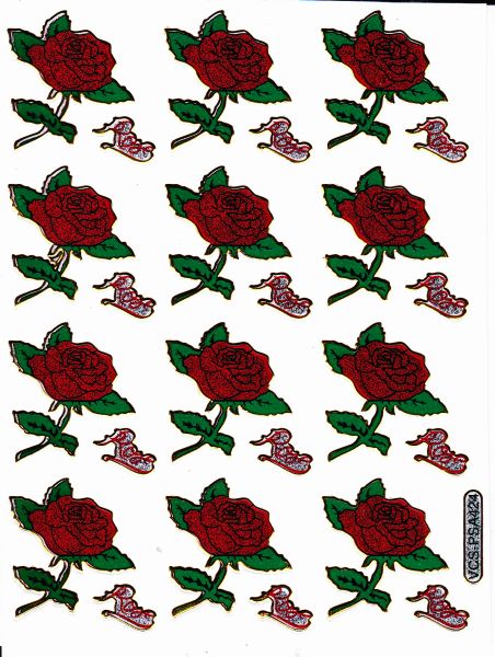 Blumen Rosen Rose bunt Aufkleber Sticker metallic Glitzer Effekt Kinder Basteln Kindergarten 1 Bogen 201