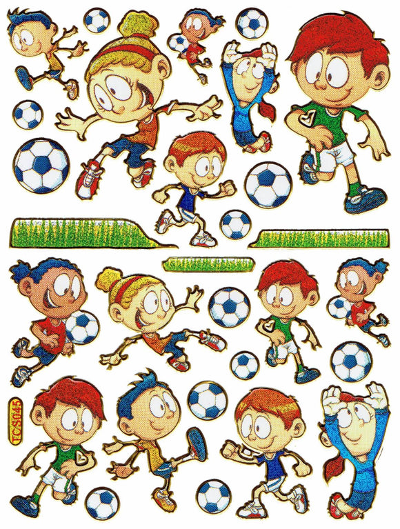 Sport Fussball Ball Spieler Aufkleber Sticker metallic Glitzer Effekt Schule Kinder Basteln Kindergarten 1 Bogen 202