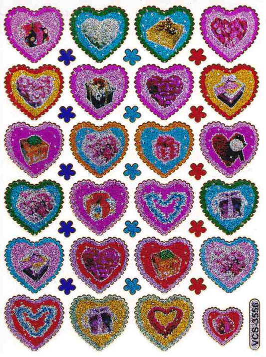 Heart hearts colorful love sticker metallic glitter effect for children crafts kindergarten birthday 1 sheet 207