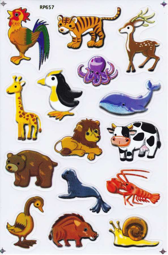 Seehund Hahn Oktopus Hummer Kuh Tiere Aufkleber Sticker für Kinder Basteln Kindergarten Geburtstag 1 Bogen 211