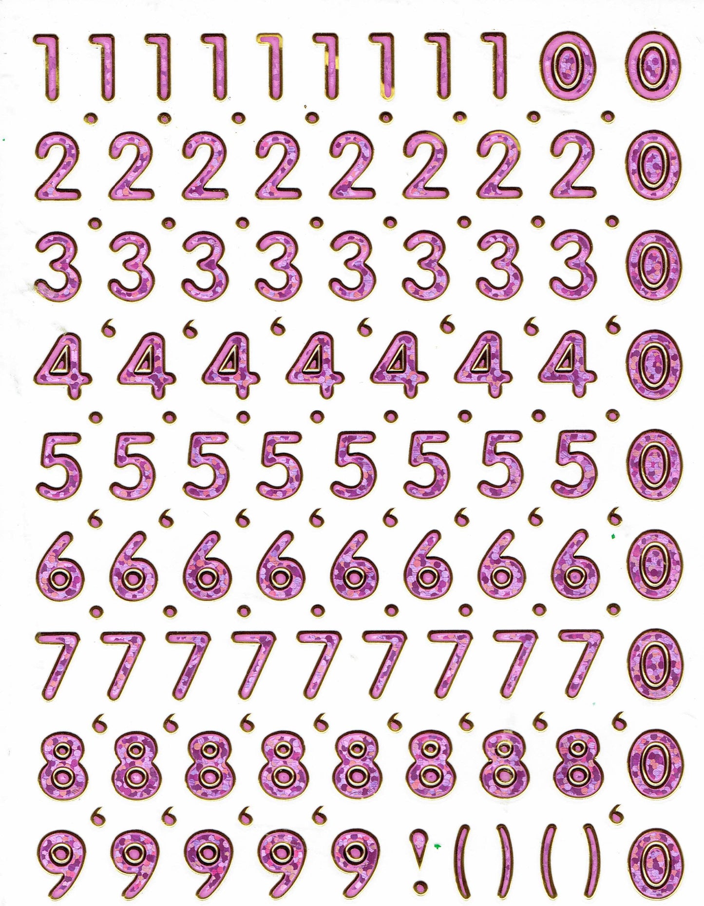 Zahlen Nummern rosa 123 Höhe 10 mm Aufkleber Sticker metallic Glitzer Effekt Schule Büro Ordner Kinder Basteln Kindergarten 1 Bogen 219