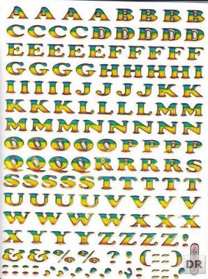 Buchstaben ABC bunt Höhe 7 mm Aufkleber Sticker metallic Glitzer Effekt Schule Büro Ordner Kinder Basteln Kindergarten 1 Bogen 221