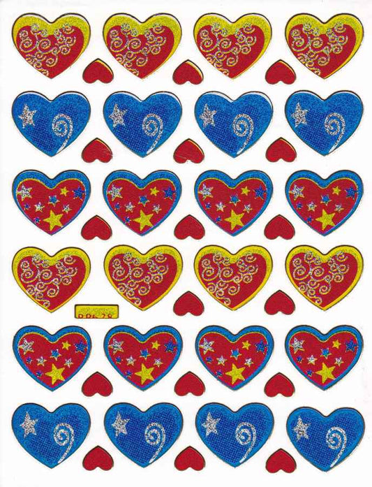 Heart hearts colorful love sticker metallic glitter effect for children crafts kindergarten birthday 1 sheet 225