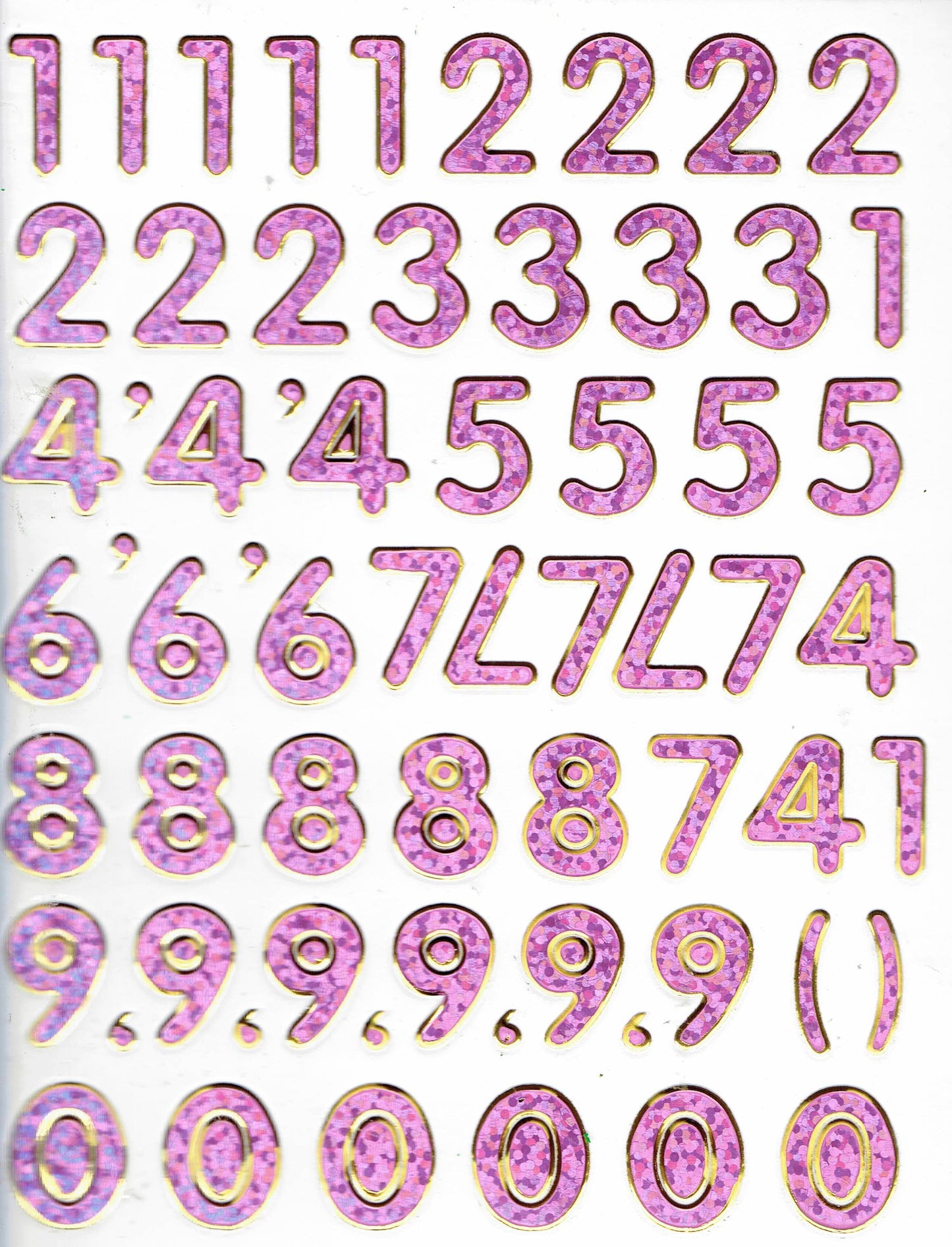 Zahlen Nummern rosa 123 Höhe 14 mm Aufkleber Sticker metallic Glitzer Effekt Schule Büro Ordner Kinder Basteln Kindergarten 1 Bogen 228