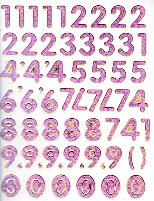 Numbers numbers pink 123 height 14 mm sticker sticker metallic glitter effect school office folder children craft kindergarten 1 sheet 228