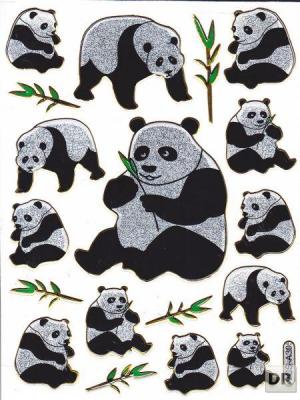 Pandabär Panda Tiere bunt Aufkleber Sticker metallic Glitzer Effekt Kinder Basteln Kindergarten 1 Bogen 230