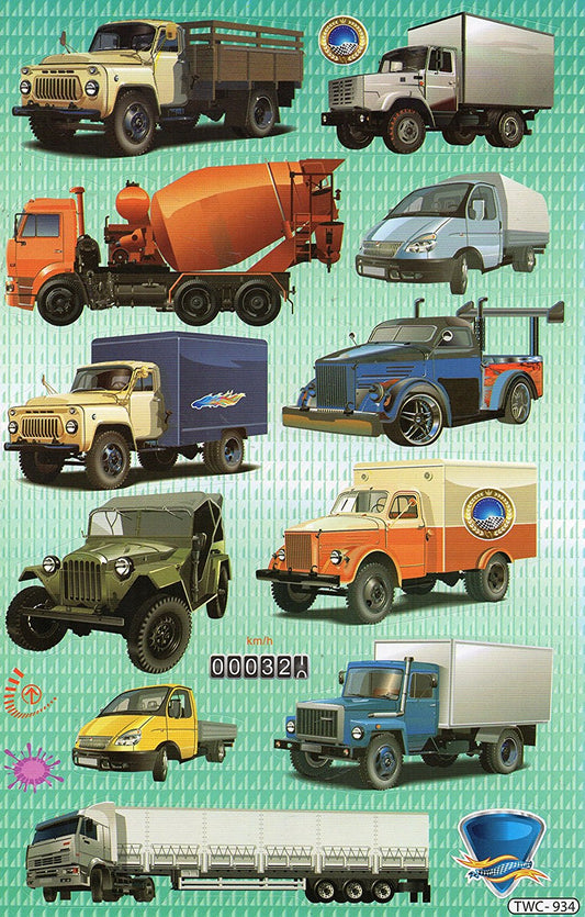 Vintage Camion Bétonnière Voitures Sticker Autocollant pour Enfants Artisanat Maternelle Anniversaire 1 feuille 232