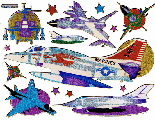 Airplanes Jet Fighter Flyer Sticker Metallic Glitter Effect School Children Crafts Kindergarten 1 sheet 240