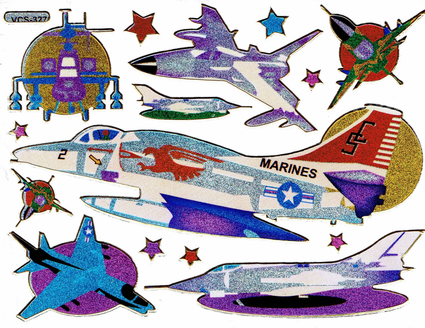 Airplanes Jet Fighter Flyer Sticker Metallic Glitter Effect School Children Crafts Kindergarten 1 sheet 240